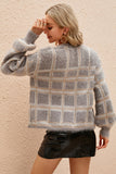 WOMEN PLAID PATTERN FURRY WARM SHORT JACKET