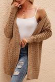 WOMEN RIBBED EYELET KNIT MID LENGTH CARDIGAN