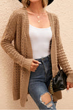 WOMEN RIBBED EYELET KNIT MID LENGTH CARDIGAN