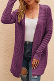 WOMEN RIBBED EYELET KNIT MID LENGTH CARDIGAN