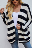 WOMEN OPEN FRONT STRIPE PATTERN KNIT CARDIGAN