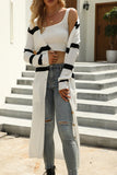 WOMEN STRIPE PATTERN BUTTON DOWN LONG CARDIGAN