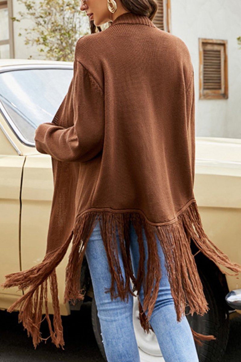 WOMEN OVERSIZED LOOSE FIT LONG TASSLE CARDIGAN