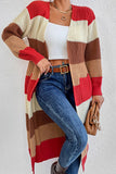 WOMEN COLOR BLOCKED LONG LENGTH KNIT CARDIGAN