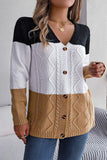 WOMEN V NECK COLOR BLOCK BUTTON DOWN CARDIGAN