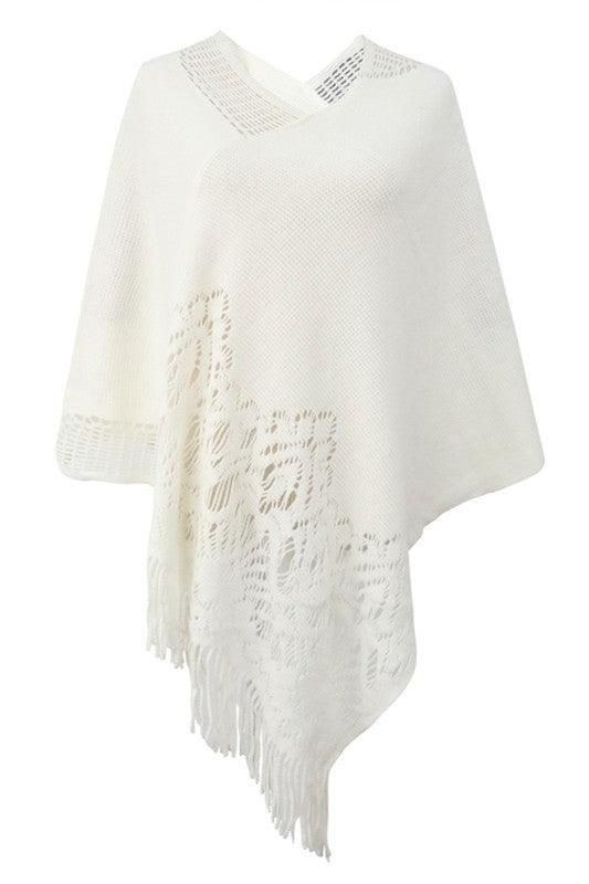 SOLID COLOR CLOAK TASSEL KNITTED SCARF SHAWL - Doublju