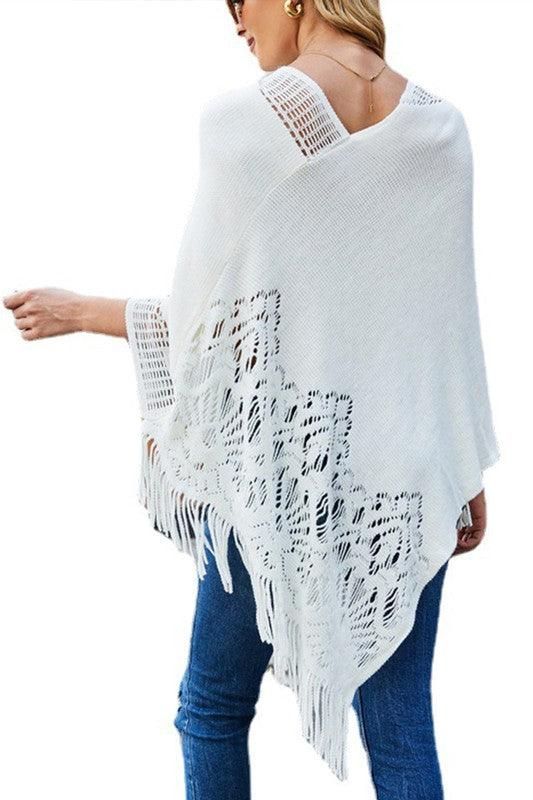 SOLID COLOR CLOAK TASSEL KNITTED SCARF SHAWL - Doublju