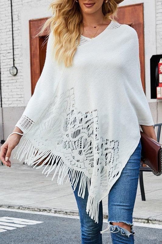 SOLID COLOR CLOAK TASSEL KNITTED SCARF SHAWL - Doublju