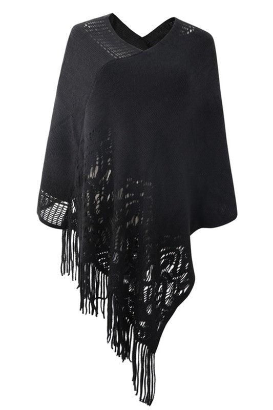 SOLID COLOR CLOAK TASSEL KNITTED SCARF SHAWL - Doublju