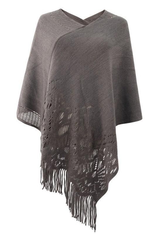 SOLID COLOR CLOAK TASSEL KNITTED SCARF SHAWL - Doublju