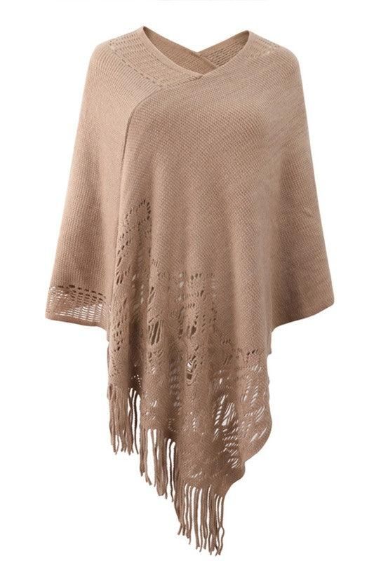 SOLID COLOR CLOAK TASSEL KNITTED SCARF SHAWL - Doublju