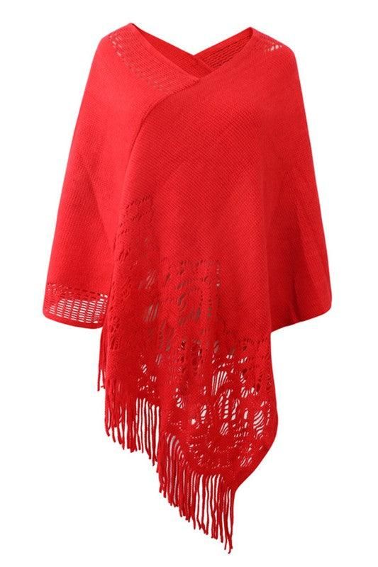 SOLID COLOR CLOAK TASSEL KNITTED SCARF SHAWL - Doublju