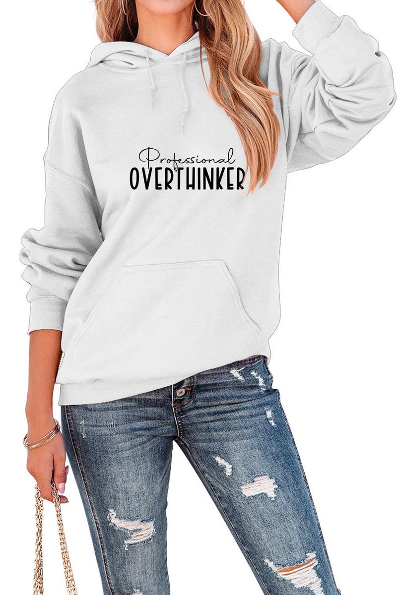 WOMEN LETTERING PRINT DRAWSTRING PULLOVER HOODIE