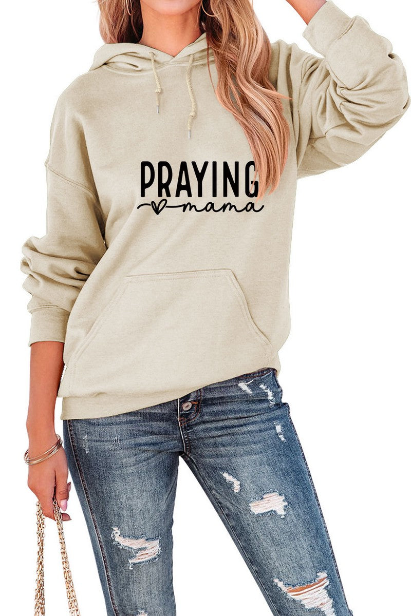 WOMEN PRAYING MAMA PRINTING PULLOVER HOODIE TOP