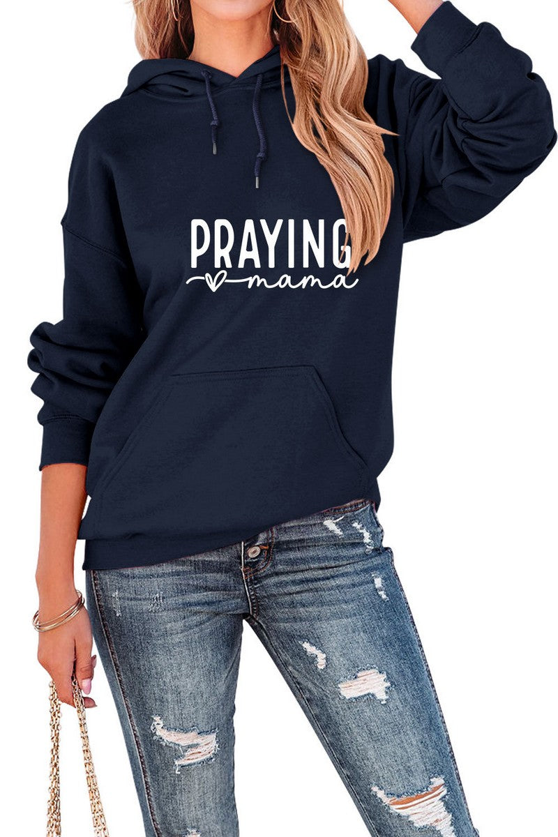 WOMEN PRAYING MAMA PRINTING PULLOVER HOODIE TOP