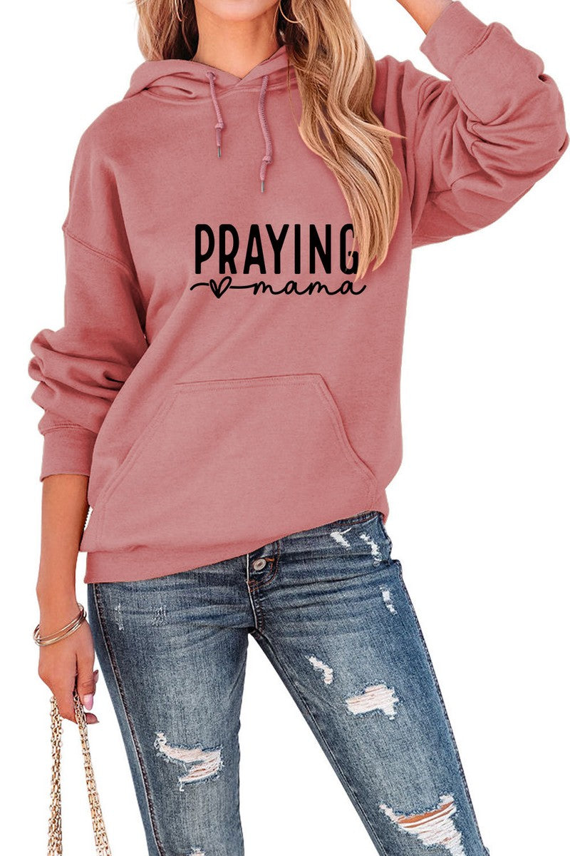 WOMEN PRAYING MAMA PRINTING PULLOVER HOODIE TOP