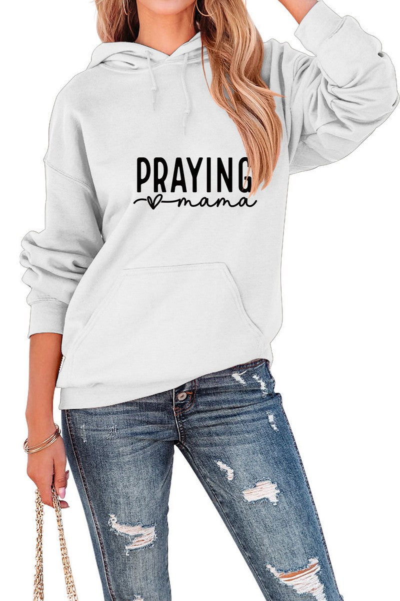 WOMEN PRAYING MAMA PRINTING PULLOVER HOODIE TOP