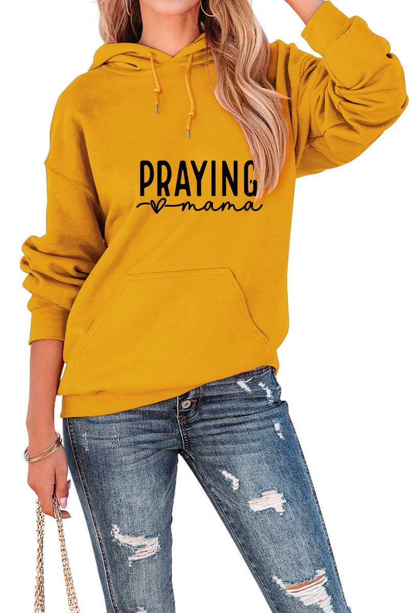 WOMEN PRAYING MAMA PRINTING PULLOVER HOODIE TOP