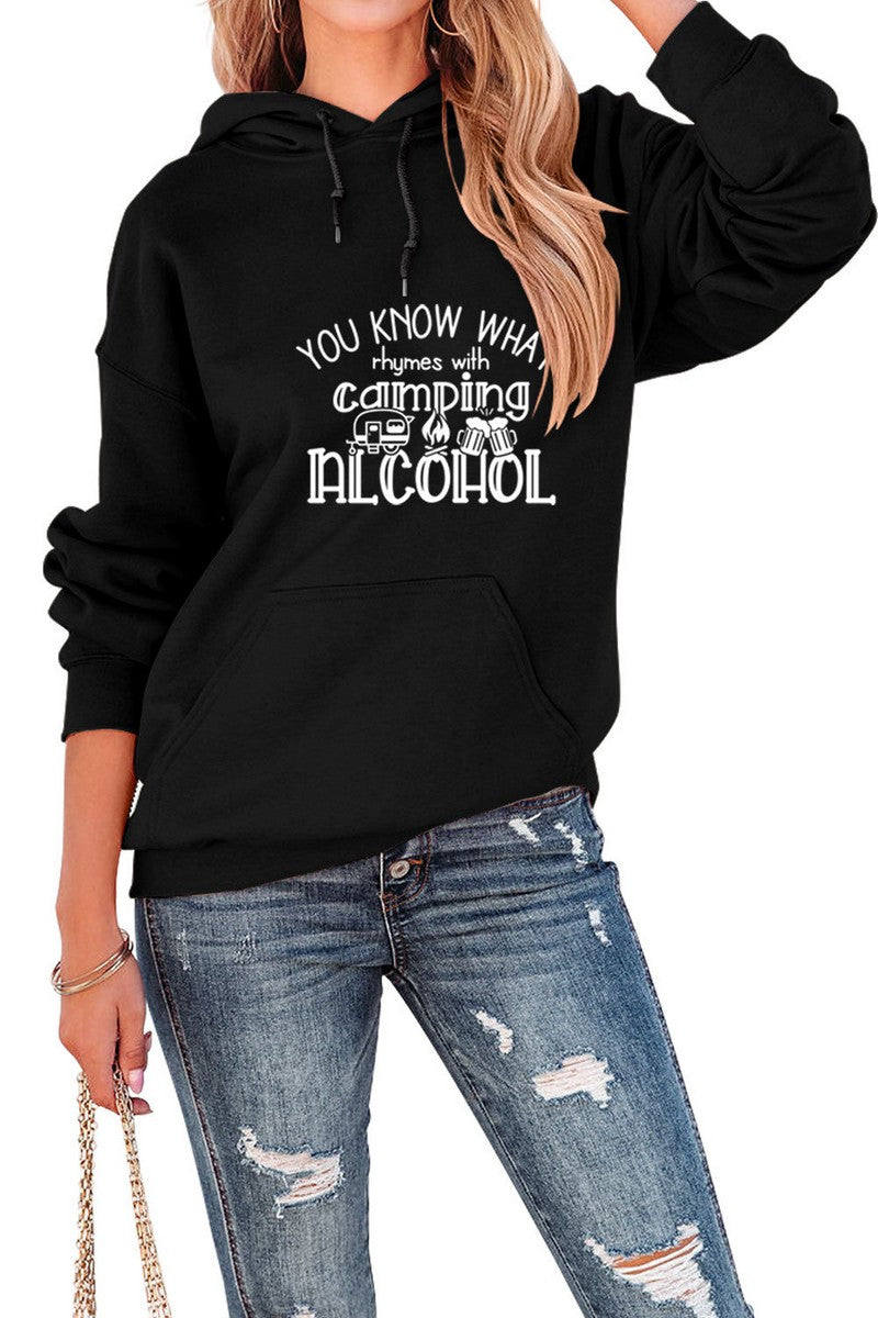 WOMEN LETTER PRINTING LONG SLEEVE PULLOVER HOODIE