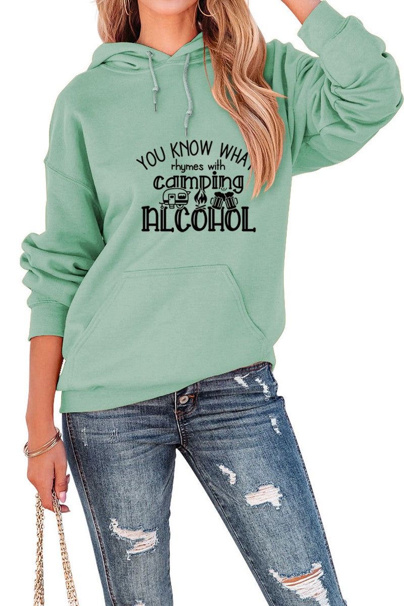 WOMEN LETTER PRINTING LONG SLEEVE PULLOVER HOODIE