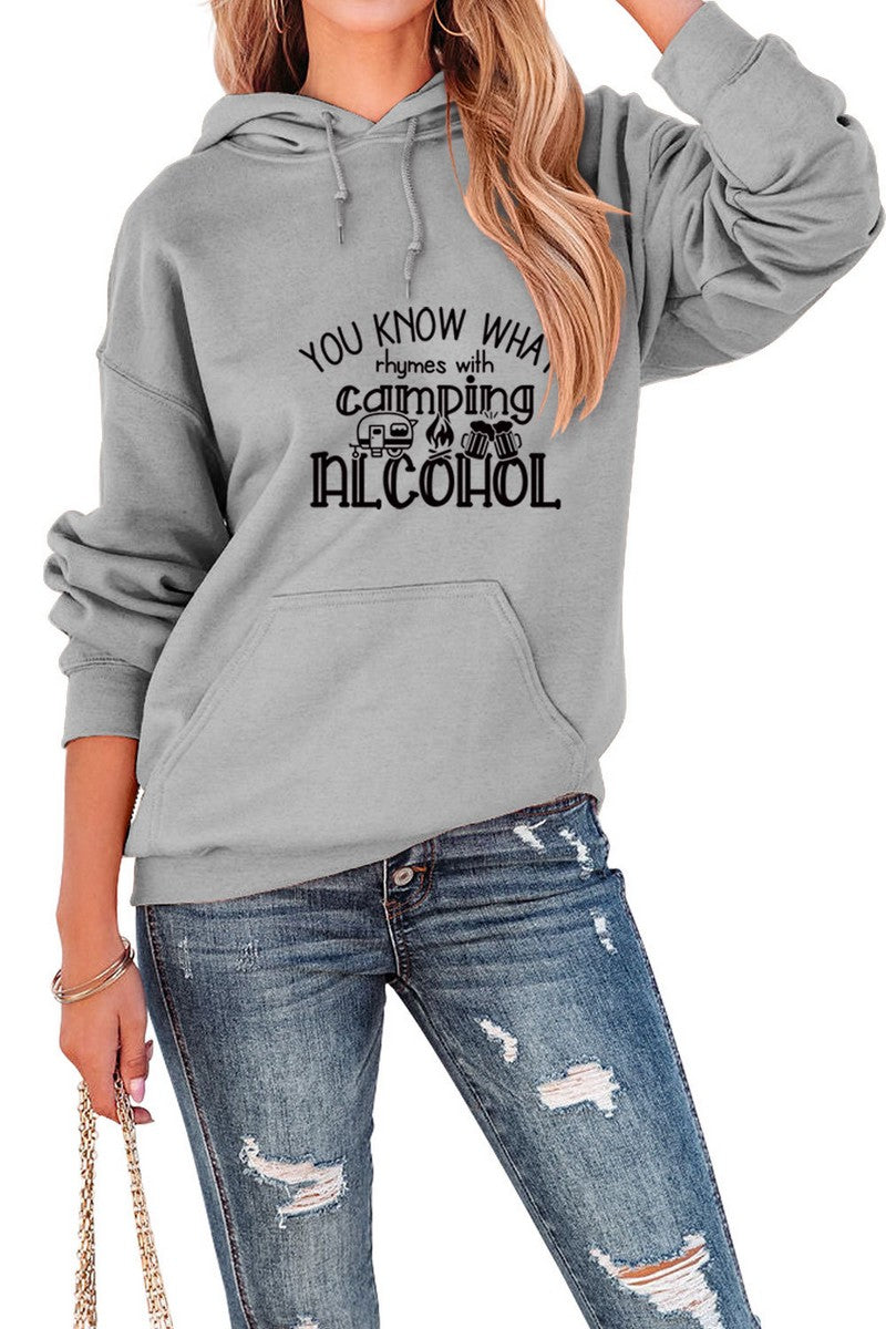 WOMEN LETTER PRINTING LONG SLEEVE PULLOVER HOODIE