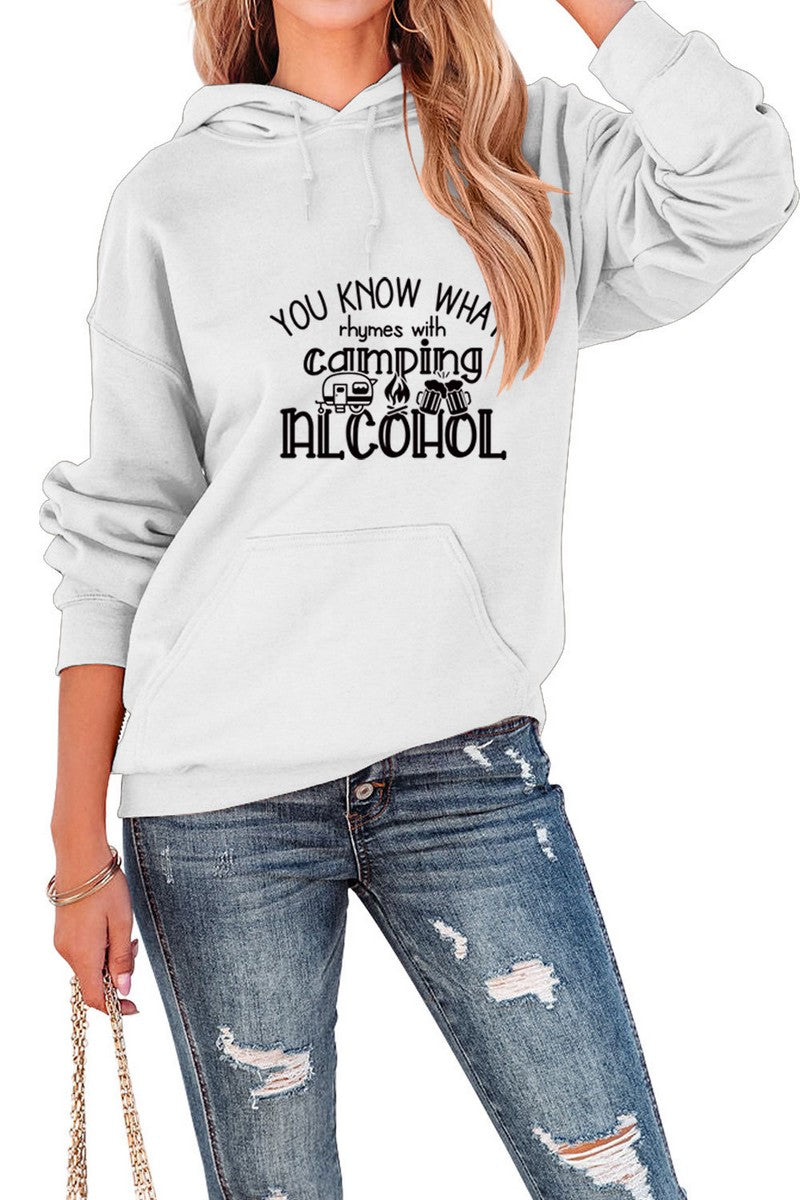 WOMEN LETTER PRINTING LONG SLEEVE PULLOVER HOODIE