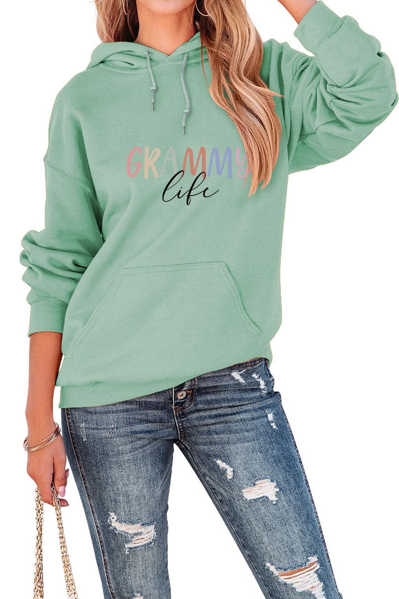 WOMEN LETTER PRINTING HOODED KANGAROO POCKET TOP