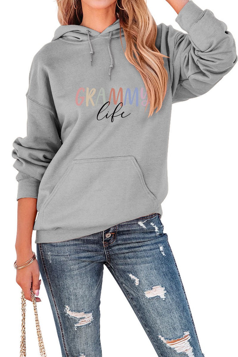 WOMEN LETTER PRINTING HOODED KANGAROO POCKET TOP