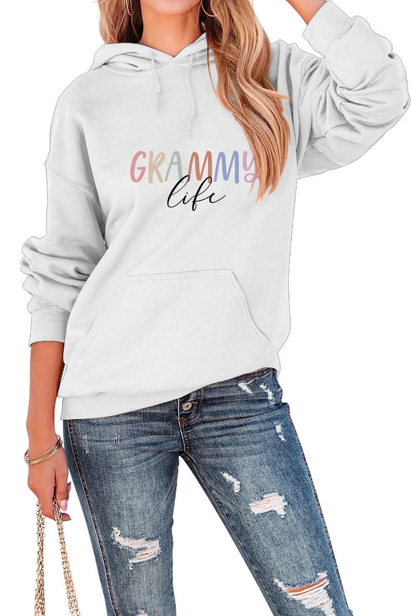 WOMEN LETTER PRINTING HOODED KANGAROO POCKET TOP