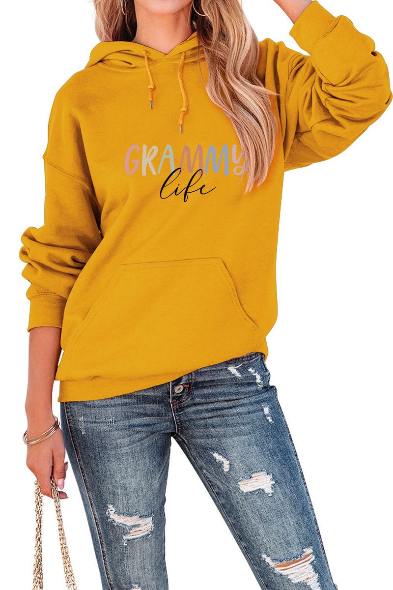 WOMEN LETTER PRINTING HOODED KANGAROO POCKET TOP