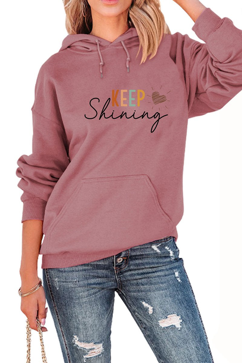 WOMEN LETTER PRINTING LONG SLEEVE PULLOVER HOODIE