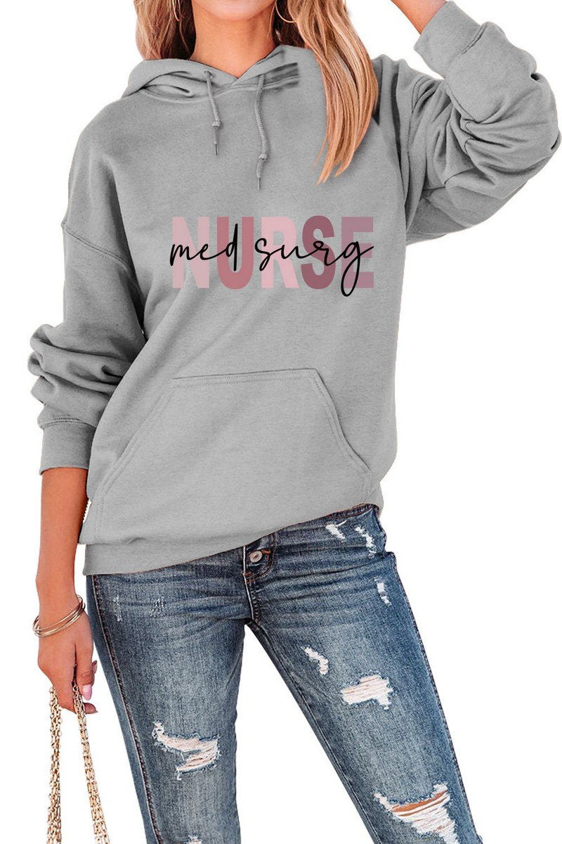 WOMEN NURSE PRINTING CASUAL LOOSE FIT HOODED TOP