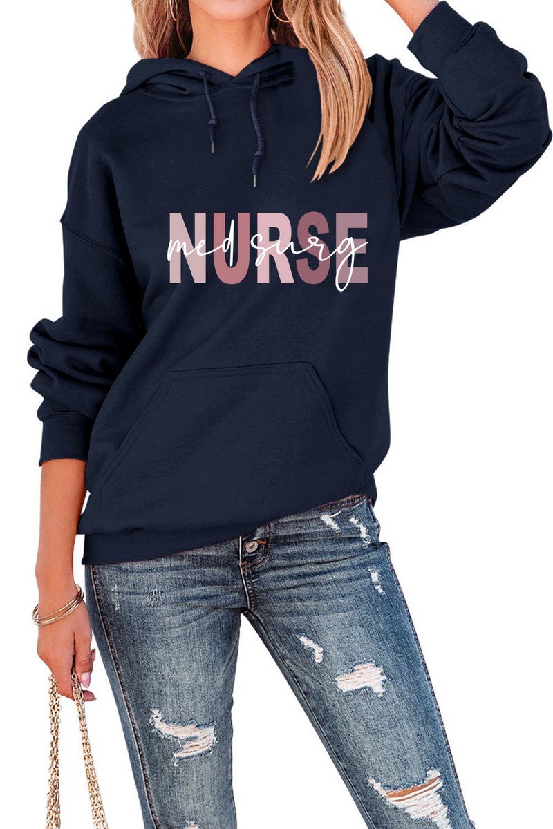 WOMEN NURSE PRINTING CASUAL LOOSE FIT HOODED TOP