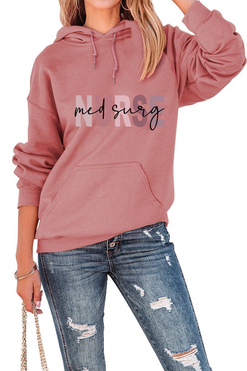 WOMEN NURSE PRINTING CASUAL LOOSE FIT HOODED TOP