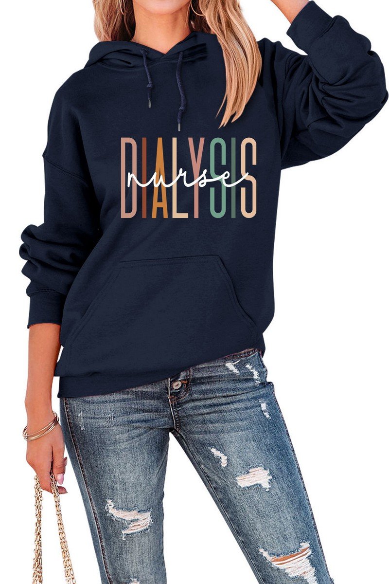 WOMEN COLORFUL LETTERING PULLOVER LOOSE HOODIE