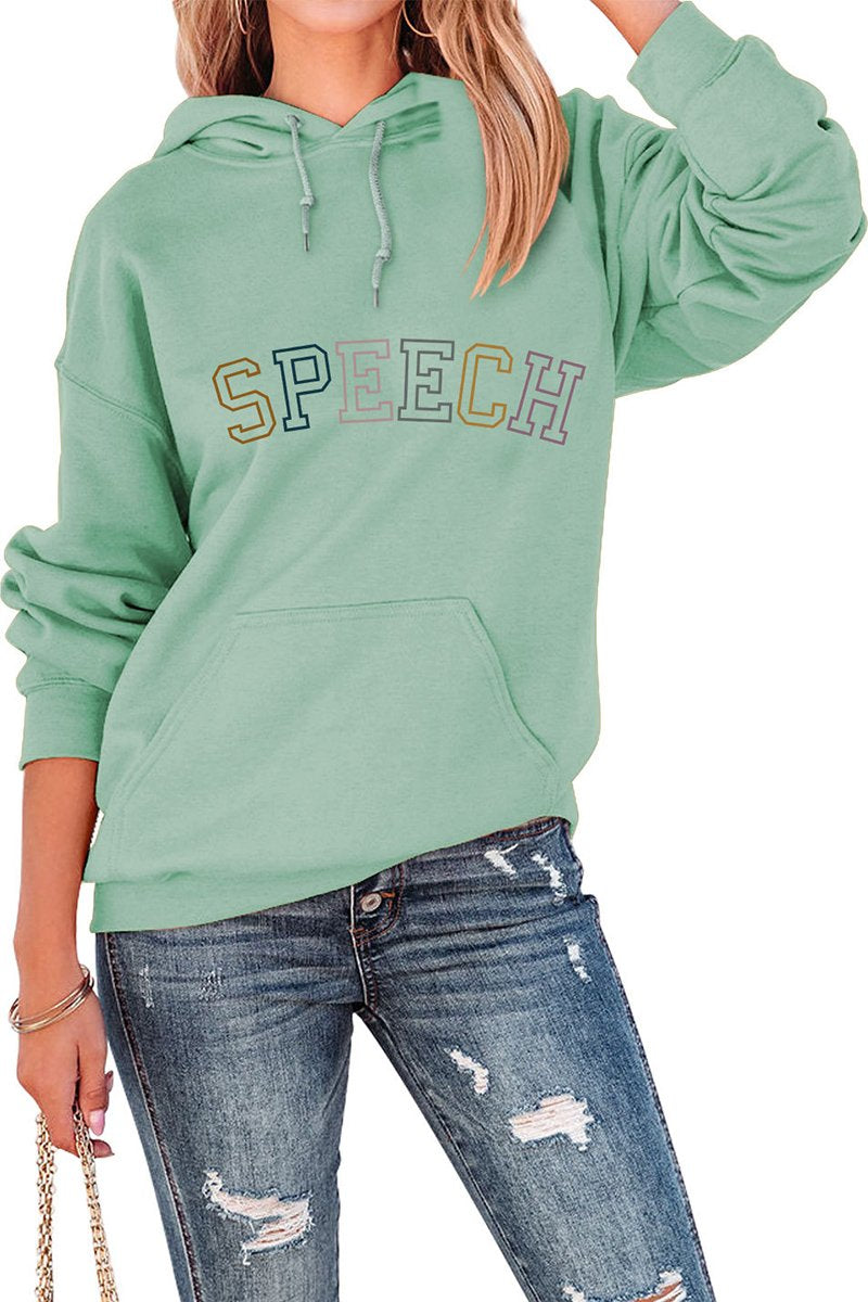 WOMEN SPEECH LETTERING PRINT LONG SLEEVE HOODIE