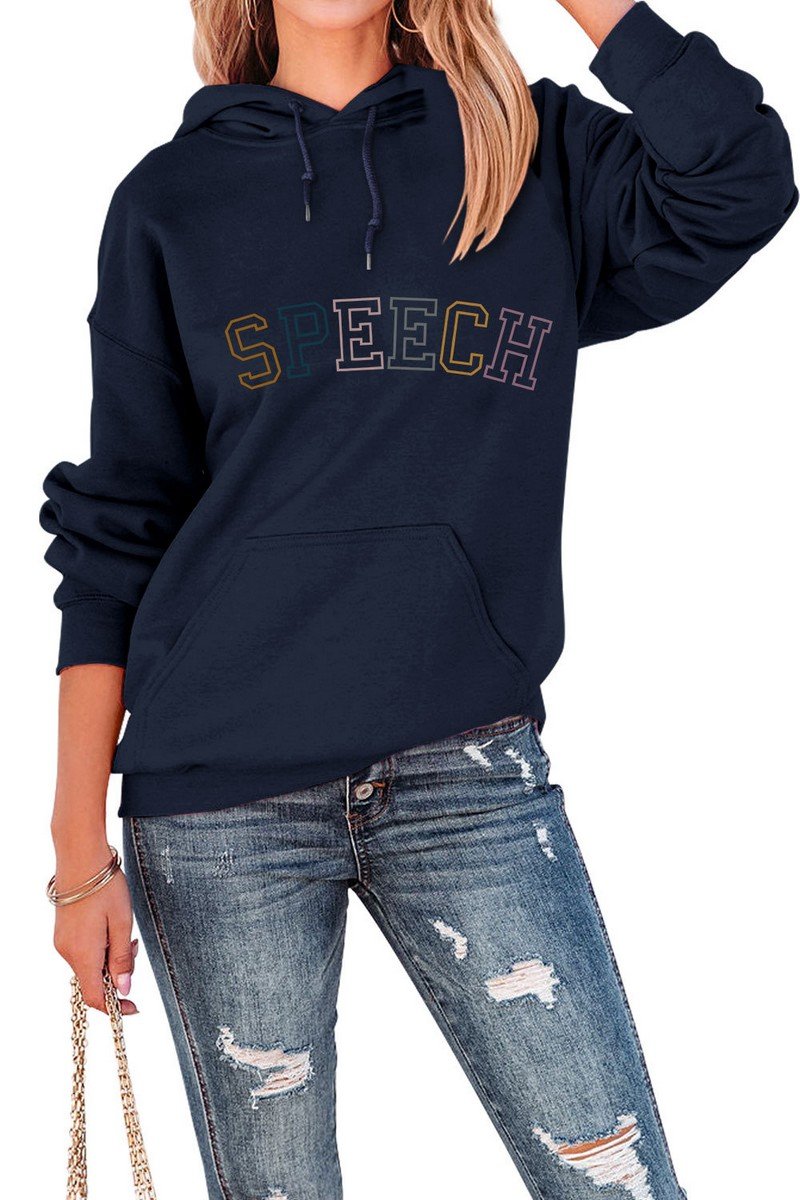 WOMEN SPEECH LETTERING PRINT LONG SLEEVE HOODIE