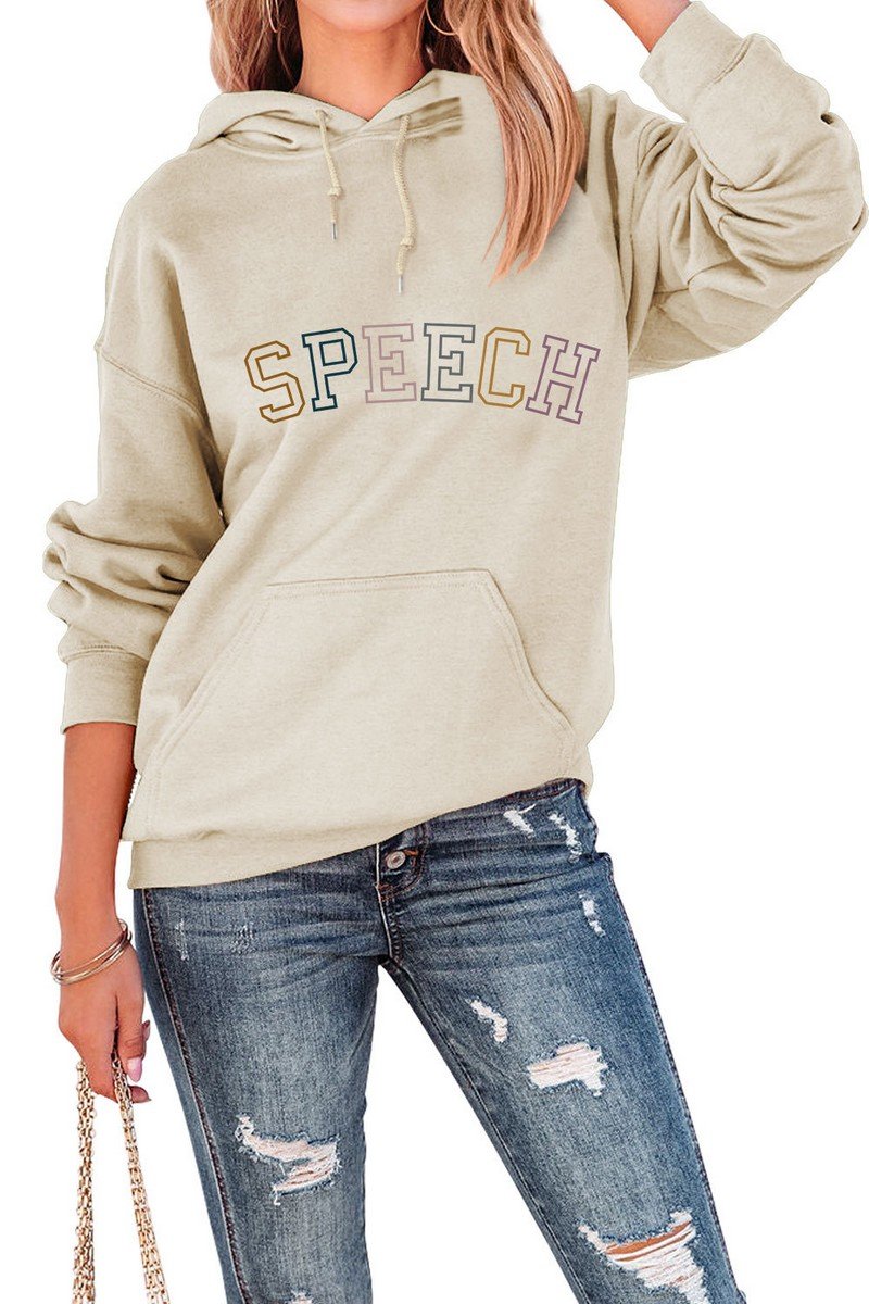 WOMEN SPEECH LETTERING PRINT LONG SLEEVE HOODIE