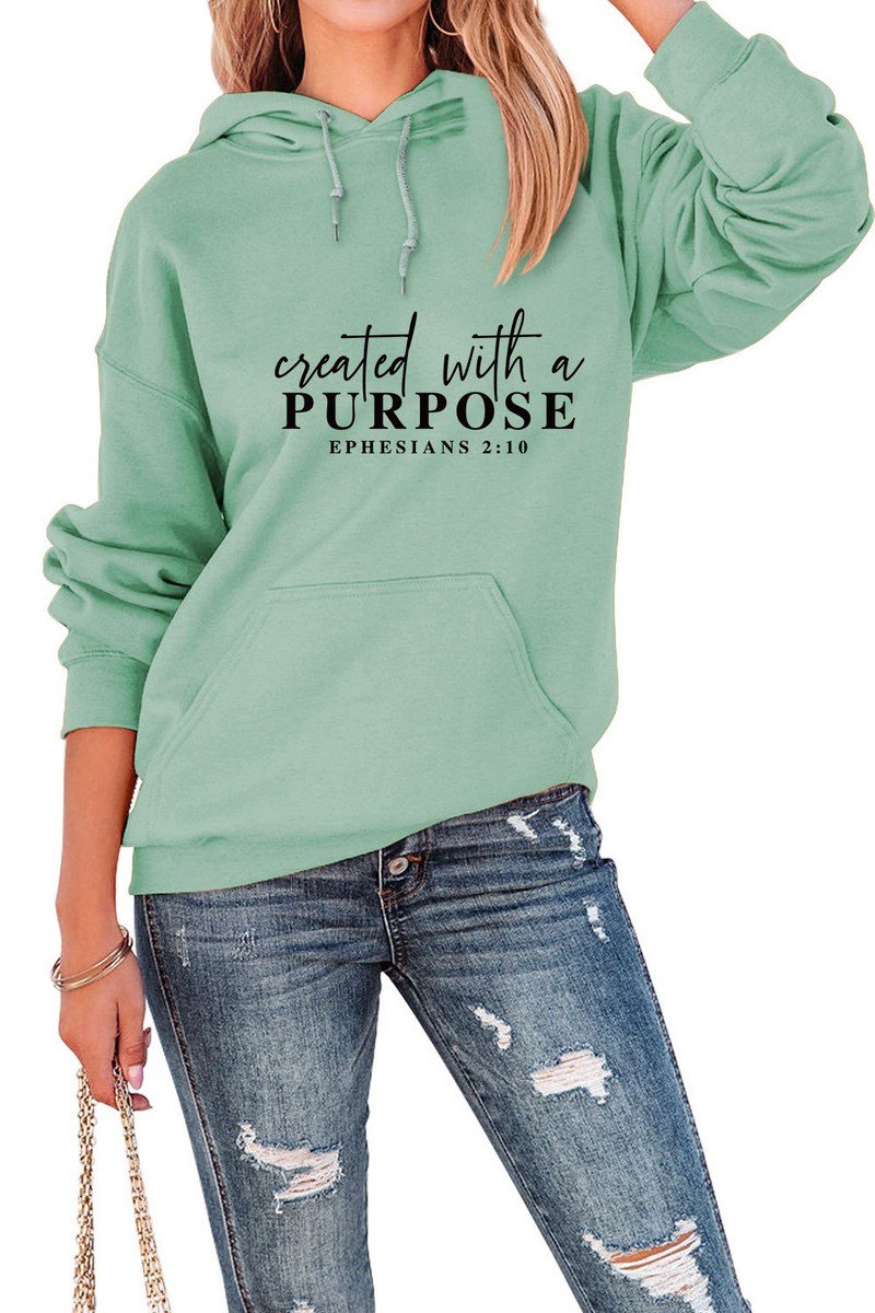 WOMEN LETTERING PRINT HOODED PULLOVER SWEATSHIRTS