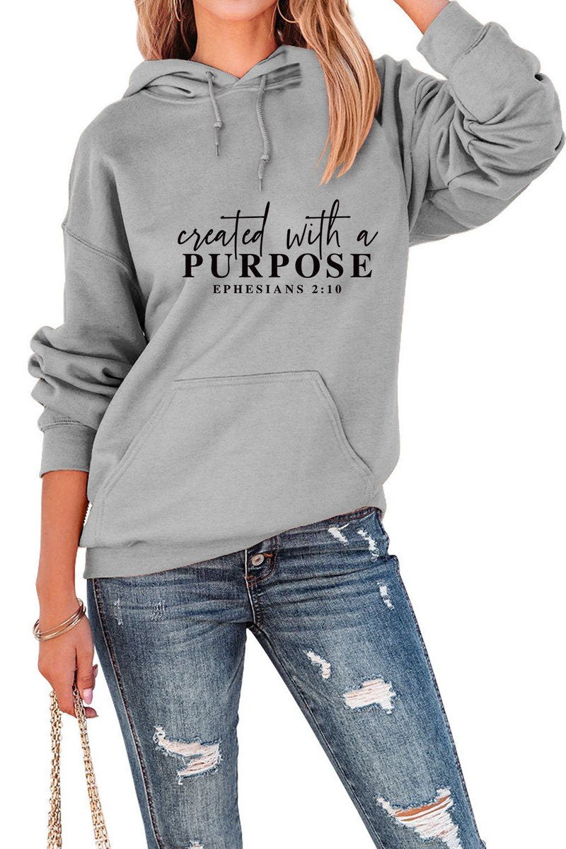 WOMEN LETTERING PRINT HOODED PULLOVER SWEATSHIRTS