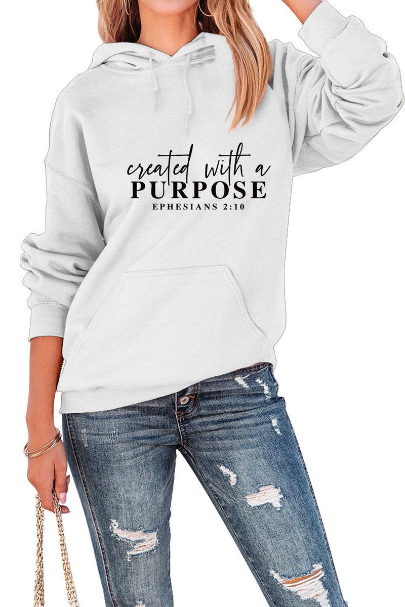 WOMEN LETTERING PRINT HOODED PULLOVER SWEATSHIRTS