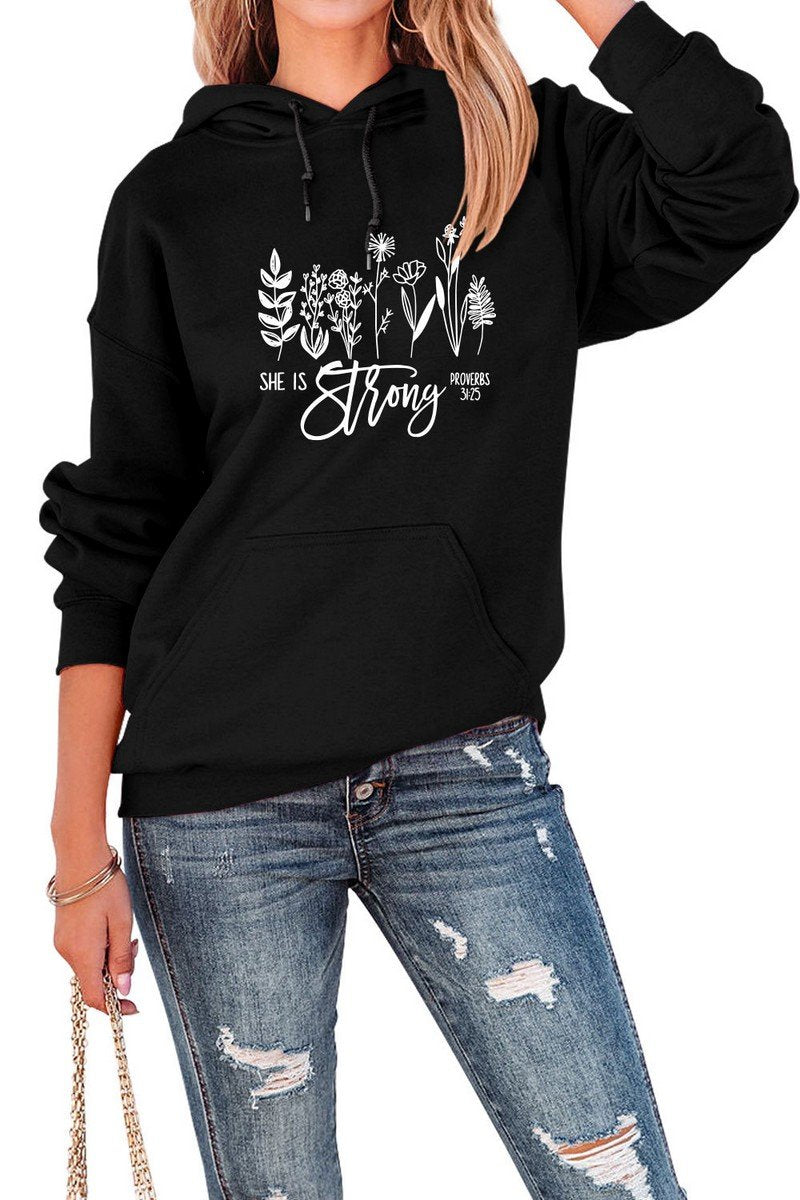 WOMEN NATURE PRINTING OVERSIZED PULLOVER HOODIE