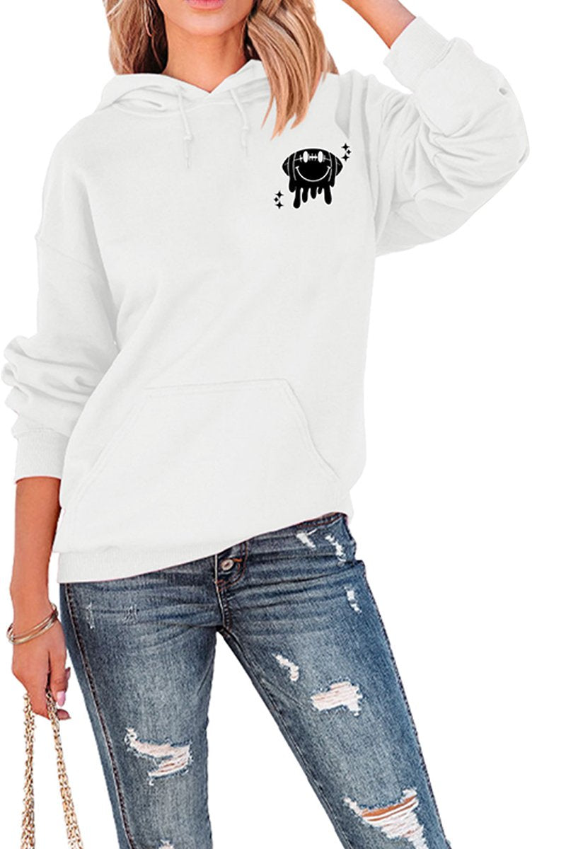 WOMEN GAME DAY PRINTING LONG SLEEVE LOOSE HOODIE