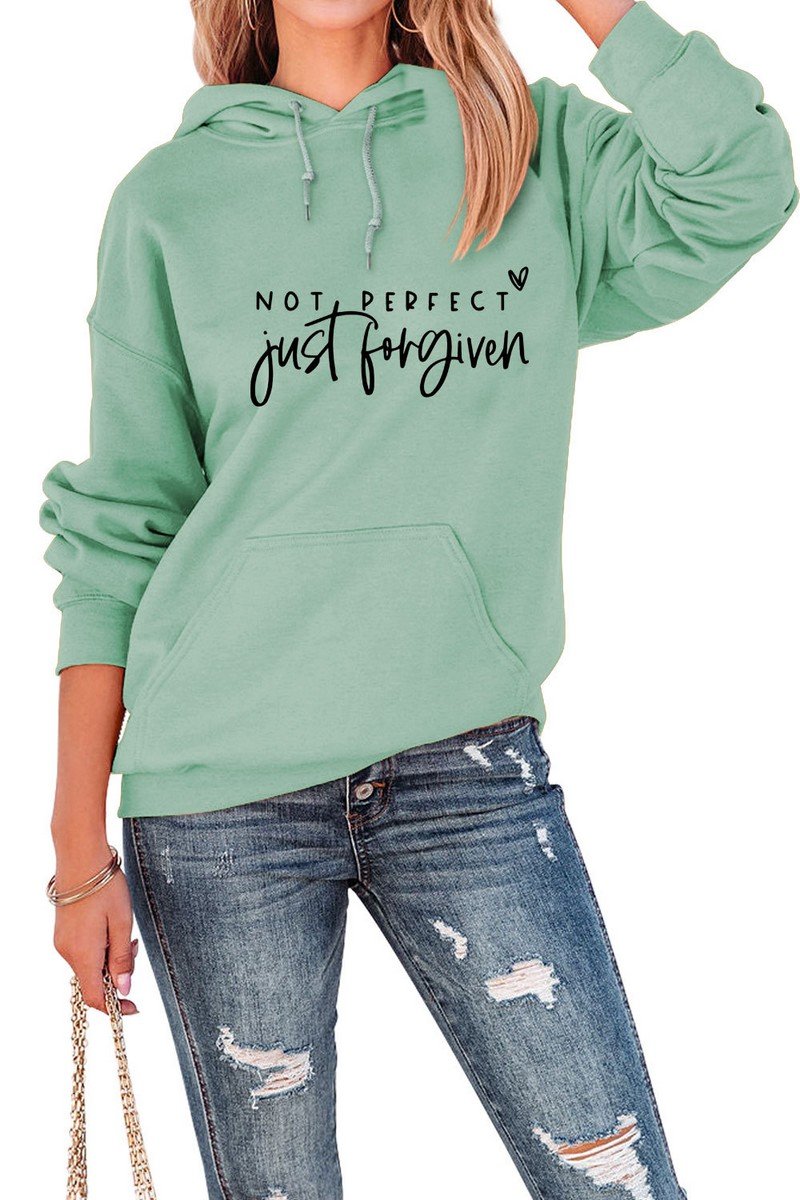 WOMEN LETTER PRINT KANGAROO POCKET LOOSE HOODIE