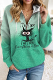 WOMEN ZIP UP NECK CUTE PRINT PULLOVER SWEATSHIRT