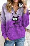 WOMEN ZIP UP NECK CUTE PRINT PULLOVER SWEATSHIRT