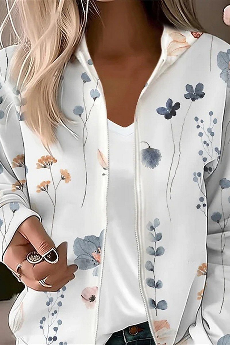 WOMEN PATTERNED LONG SLEEVE ZIP UP JACKET