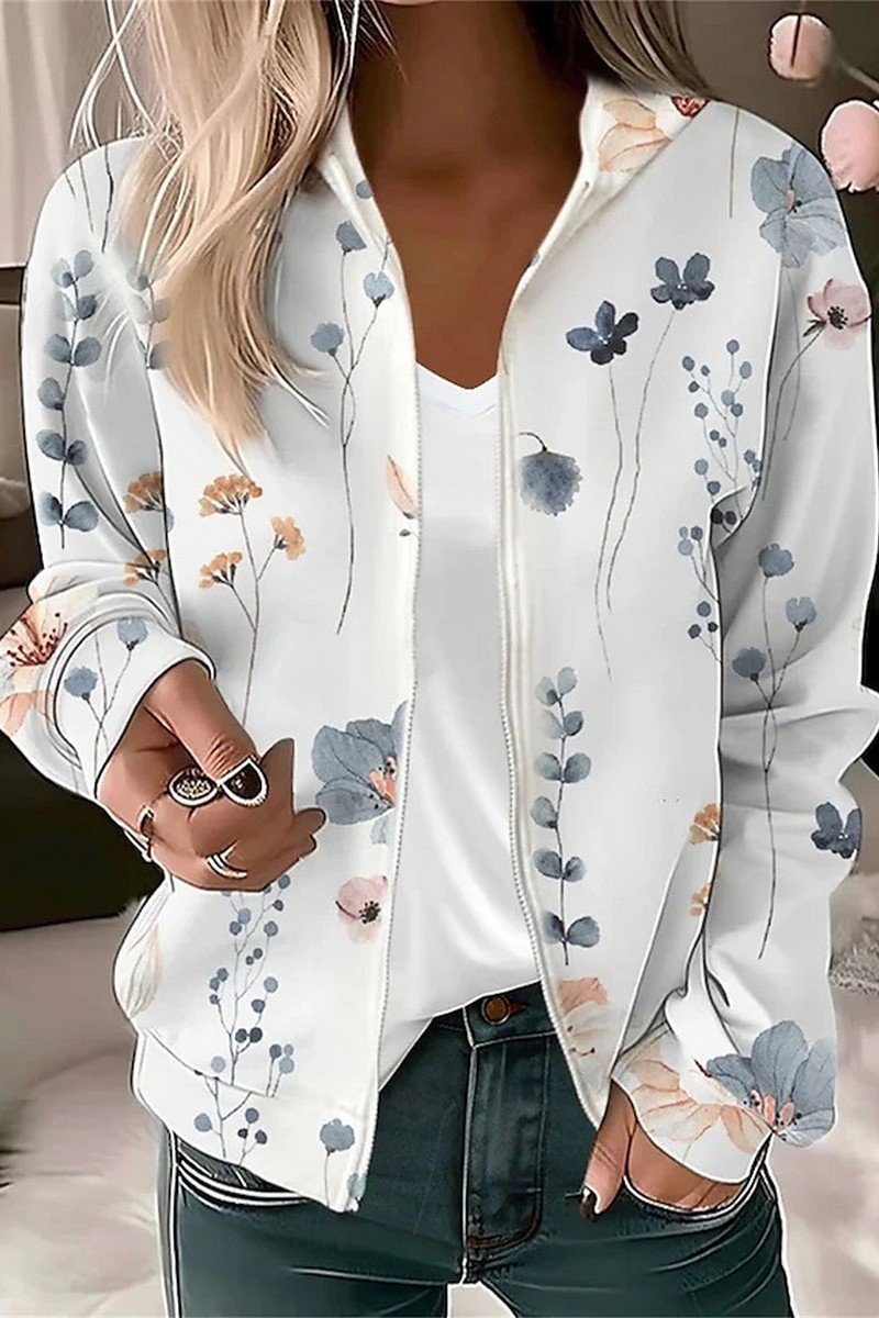 WOMEN PATTERNED LONG SLEEVE ZIP UP JACKET