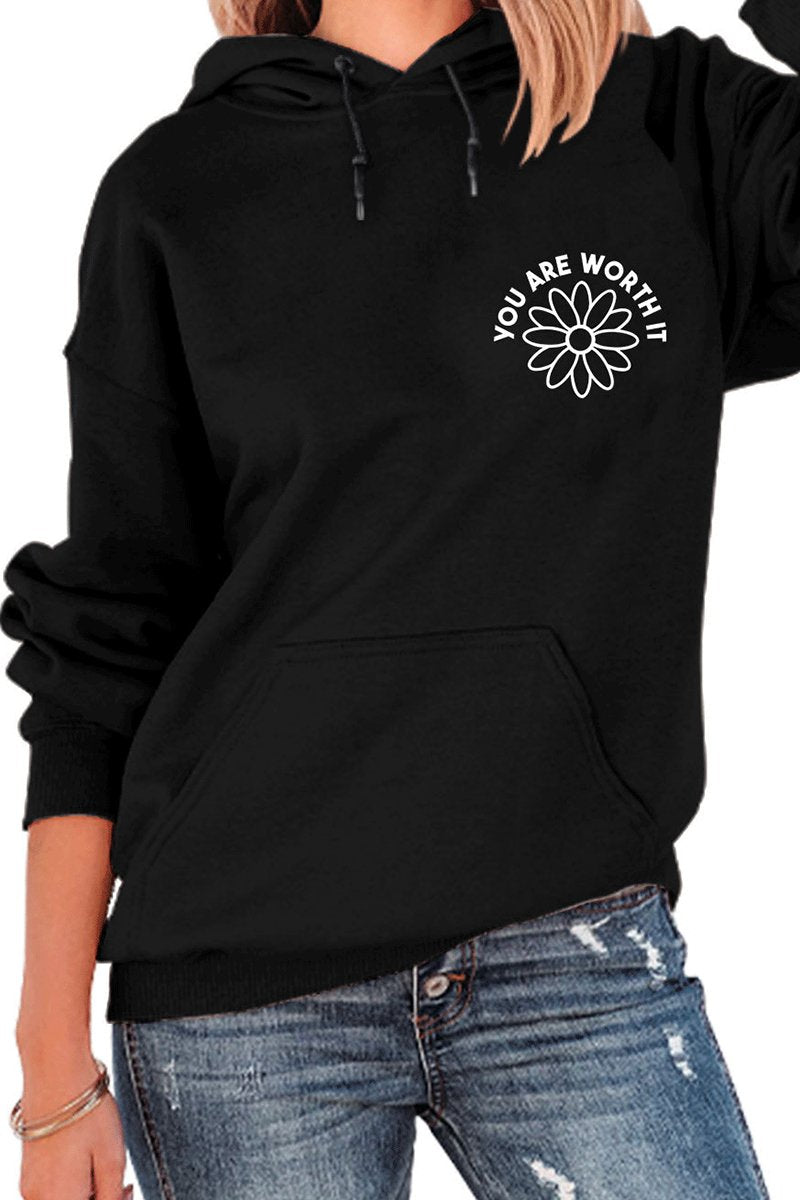 WOMEN FLOWER PATTEN HOODED SWEATSHIRT