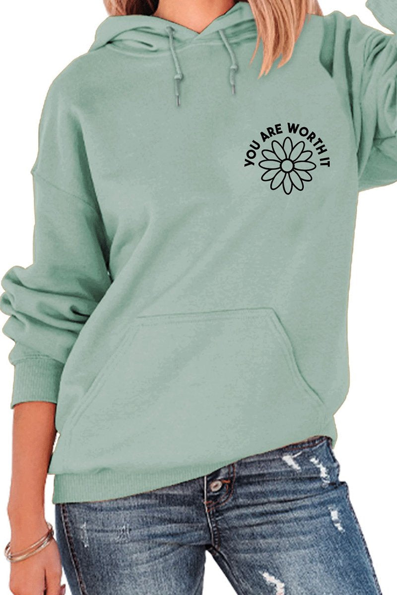 WOMEN FLOWER PATTEN HOODED SWEATSHIRT